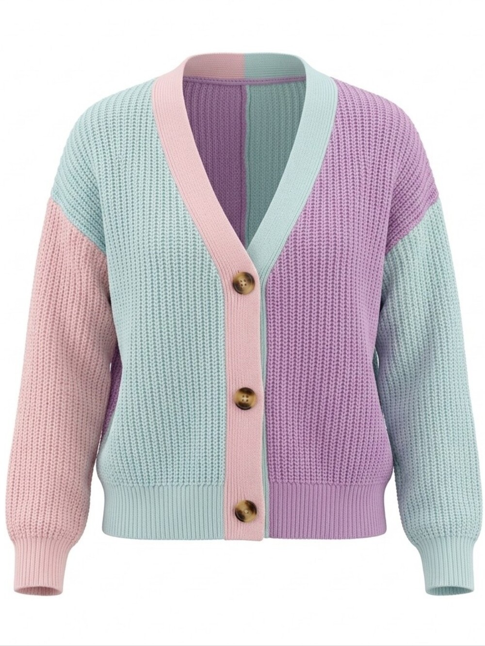 Pink Lily Colorblock Button Sweater Womens Medium Spring Easter Pastel Knit - Picture 1 of 8